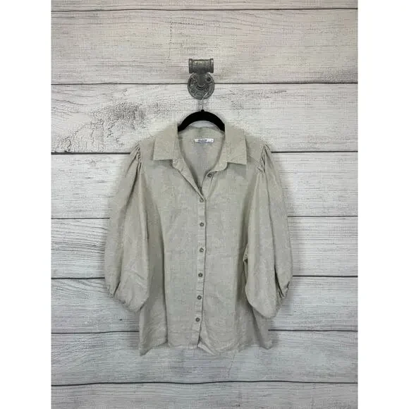 Chico's Women's Cream Linen Button Front Blouse Size 8 - Picture 1 of 7